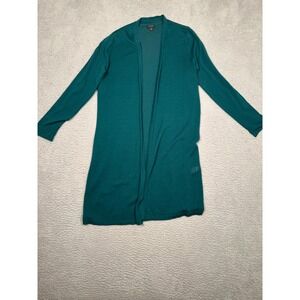 J Jill Wearever Collection Teal Green Long Open Front Cardigan Sweater Petite M
